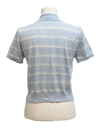 Luapi Stripe Collar Neck Basic Crop Short Sleeve Knit