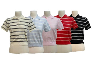 Luapi Stripe Collar Neck Basic Crop Short Sleeve Knit