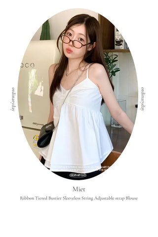 Miette Ribbon Tiered Bustier Sleeveless Nashi Adjustable Straps Blouse
