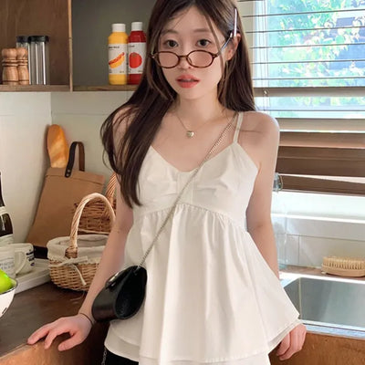 Miette Ribbon Tiered Bustier Sleeveless Nashi Adjustable Straps Blouse