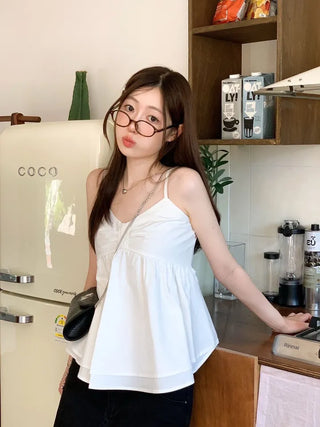 Miette Ribbon Tiered Bustier Sleeveless Nashi Adjustable Straps Blouse