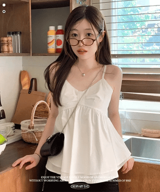 Miette Ribbon Tiered Bustier Sleeveless Nashi Adjustable Straps Blouse