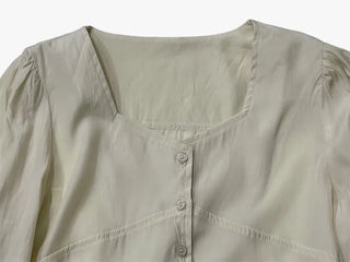 Lemonyl muffler puff square neck slim frill chiffon long sleeve blouse set