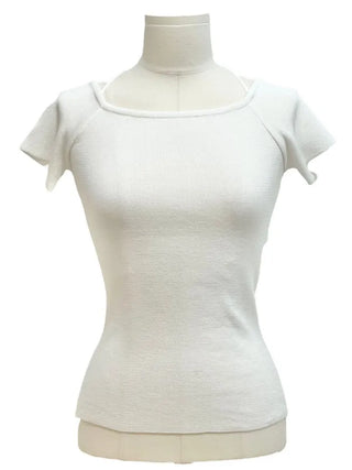 Pure Butter Halter Neck Slim Fit Striped Square Neck Short Sleeve Ribbed Short Sleeve Knit