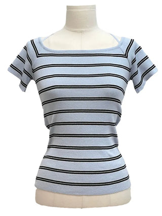 Pure Butter Halter Neck Slim Fit Striped Square Neck Short Sleeve Ribbed Short Sleeve Knit