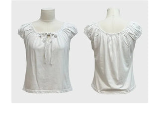 Ruruko Ribbon Dot Strap Team Binding Puff Short Sleeve T-Shirt