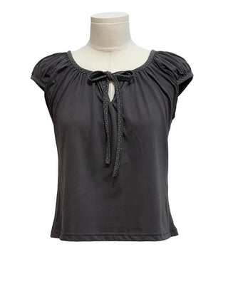 Ruruko Ribbon Dot Strap Team Binding Puff Short Sleeve T-Shirt
