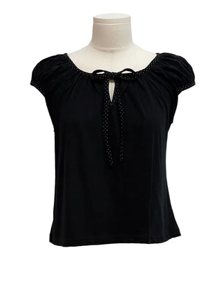 Ruruko Ribbon Dot Strap Team Binding Puff Short Sleeve T-Shirt