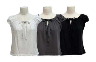 Ruruko Ribbon Dot Strap Team Binding Puff Short Sleeve T-Shirt