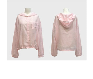 Mabelin frill hooded ribbon string dot embroidery see-through long-sleeve loose-fit southern shirt