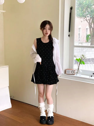 Mabelin frill hooded ribbon string dot embroidery see-through long-sleeve loose-fit southern shirt