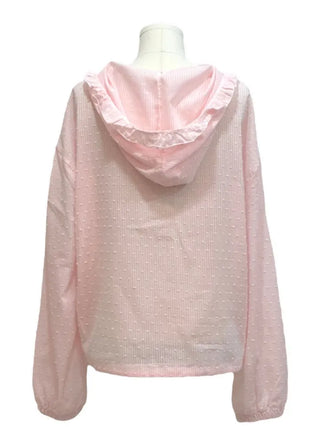Mabelin frill hooded ribbon string dot embroidery see-through long-sleeve loose-fit southern shirt