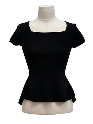 Release back team ribbon strap slim fit short sleeve square neck short sleeve knit