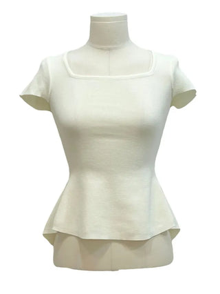 Release back team ribbon strap slim fit short sleeve square neck short sleeve knit