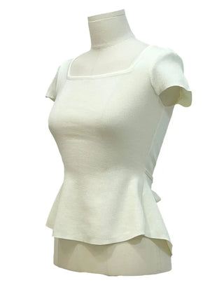 Release back team ribbon strap slim fit short sleeve square neck short sleeve knit