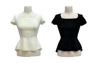 Release back team ribbon strap slim fit short sleeve square neck short sleeve knit