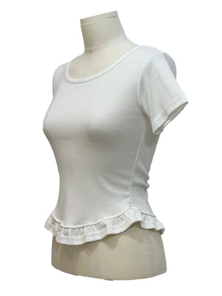Climmy Frill Deep Round Inner Short Sleeve Basic Crop T-Shirt