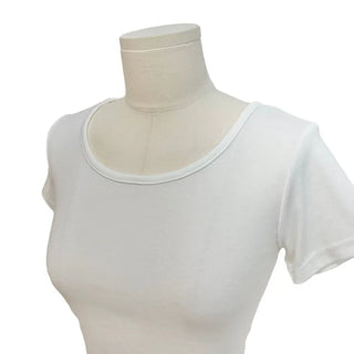 Climmy Frill Deep Round Inner Short Sleeve Basic Crop T-Shirt