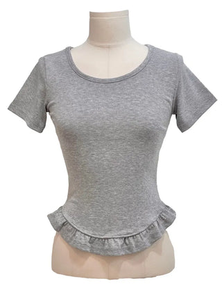 Climmy Frill Deep Round Inner Short Sleeve Basic Crop T-Shirt
