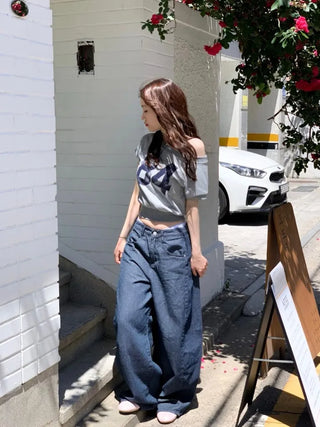 Longi one-shoulder cropped printed shibori short sleeve man-to-man t-shirt