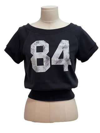 Longi one-shoulder cropped printed shibori short sleeve man-to-man t-shirt
