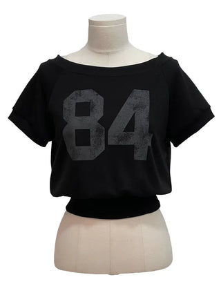 Longi one-shoulder cropped printed shibori short sleeve man-to-man t-shirt