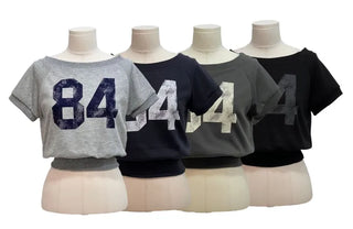 Longi one-shoulder cropped printed shibori short sleeve man-to-man t-shirt