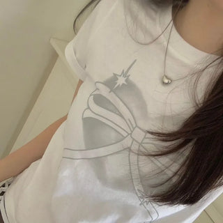 Abi Heart Ribbon Print Short Sleeve Slim Short Sleeve T-Shirt