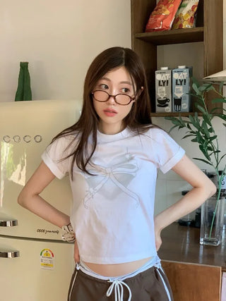 Abi Heart Ribbon Print Short Sleeve Slim Short Sleeve T-Shirt