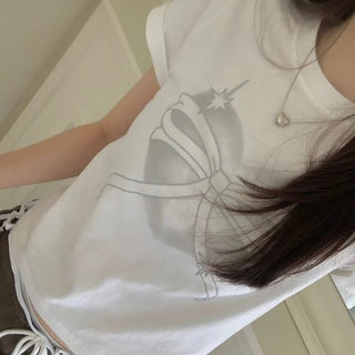 Abi Heart Ribbon Print Short Sleeve Slim Short Sleeve T-Shirt