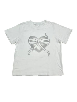 Abi Heart Ribbon Print Short Sleeve Slim Short Sleeve T-Shirt