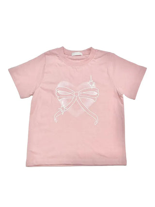 Abi Heart Ribbon Print Short Sleeve Slim Short Sleeve T-Shirt