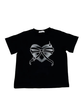 Abi Heart Ribbon Print Short Sleeve Slim Short Sleeve T-Shirt