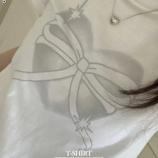 Abi Heart Ribbon Print Short Sleeve Slim Short Sleeve T-Shirt
