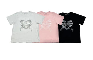 Abi Heart Ribbon Print Short Sleeve Slim Short Sleeve T-Shirt