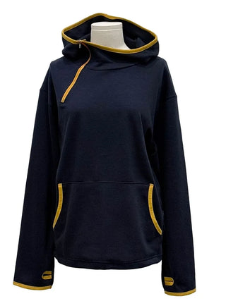 Lazy Diagonal Zipper Warmer String Two-Color Hooded T-Shirt