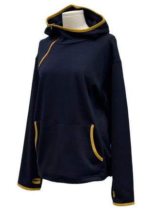 Lazy Diagonal Zipper Warmer String Two-Color Hooded T-Shirt