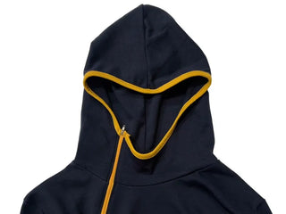 Lazy Diagonal Zipper Warmer String Two-Color Hooded T-Shirt