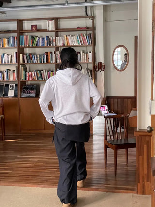 Lazy Diagonal Zipper Warmer String Two-Color Hooded T-Shirt