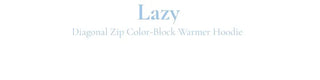 Lazy Diagonal Zipper Warmer String Two-Color Hooded T-Shirt