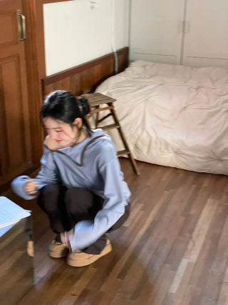 Lazy Diagonal Zipper Warmer String Two-Color Hooded T-Shirt