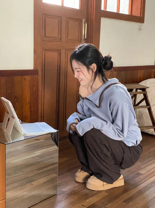 Lazy Diagonal Zipper Warmer String Two-Color Hooded T-Shirt