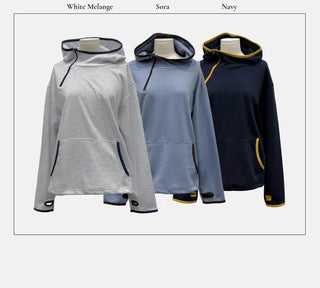 Lazy Diagonal Zipper Warmer String Two-Color Hooded T-Shirt