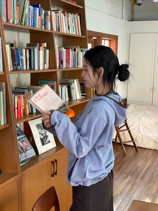 Lazy Diagonal Zipper Warmer String Two-Color Hooded T-Shirt