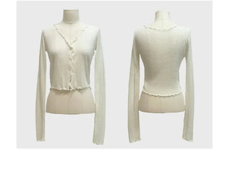 Yui's slim fit wave see-through slim long sleeve V-neck cardigan in