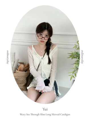 Yui's slim fit wave see-through slim long sleeve V-neck cardigan in