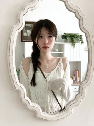 Yui's slim fit wave see-through slim long sleeve V-neck cardigan in