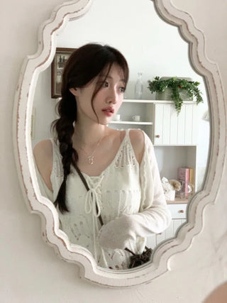Yui's slim fit wave see-through slim long sleeve V-neck cardigan in