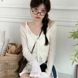 Yui's slim fit wave see-through slim long sleeve V-neck cardigan in
