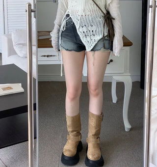Yui's slim fit wave see-through slim long sleeve V-neck cardigan in
